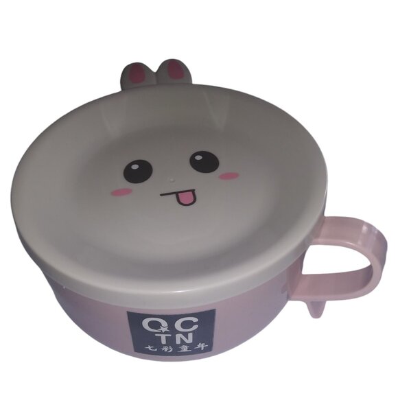 Kawaii Bunny Ramen Bowl Pink Rabbit Noodle Bowl with Lid and Handle - Picture 1 of 11